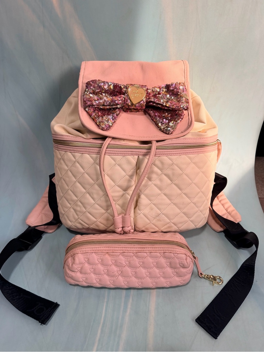 🩷 Betsey Johnson Full size Backpack with Sequin Bow - pensil pouch Women Bags
